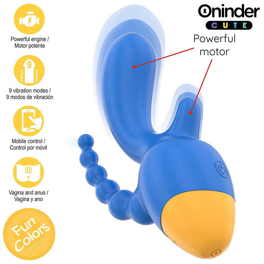 Vibromasseur triple stimulation ONINDER CUTE clitoridien anal ergonomique application Bluetooth