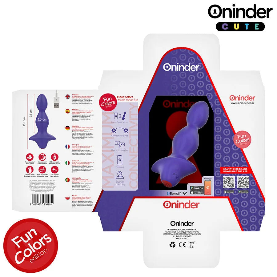 Vibromasseur anal silicone violet ONINDER CUTE 9 modes télécommande application étanche