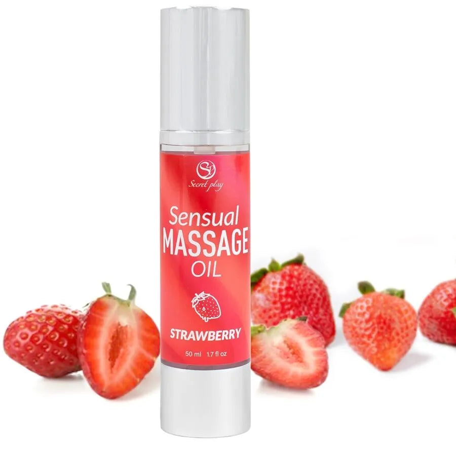 huile massage érotique fraise hydratante satinée sensorielle glissante parfumée gourmande relaxante sensuelle nutritive légère nongrasse 50ml flacon doseur pratique