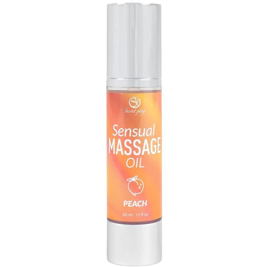 Huile massage érotique pêche hydratante texture glissante soyeuse 50ml flacon sans air format nomade tournesol truffe noire acétate tocophéryle