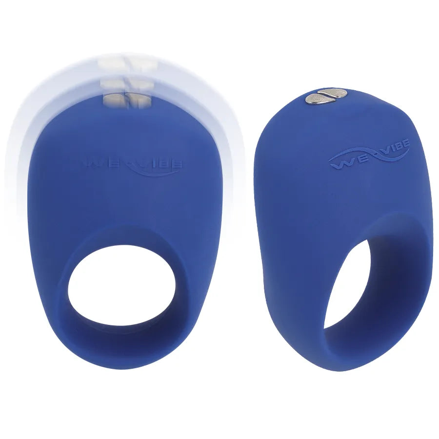 Anneau vibrant bleu en silicone, rechargeable, étanche, avec 10 modes de vibration, ergonomique et compact pour stimulation.