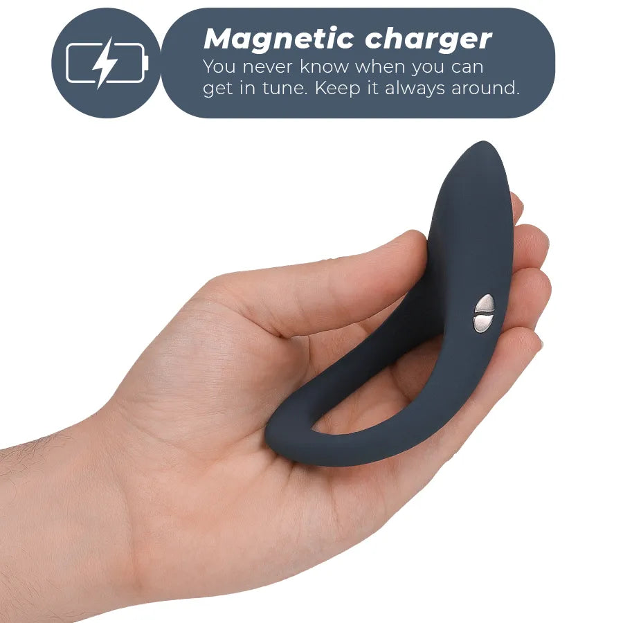 Anneau vibrant ergonomique noir, stimulation périnée, étanche, rechargeable USB, contrôle à distance via We-Connect.