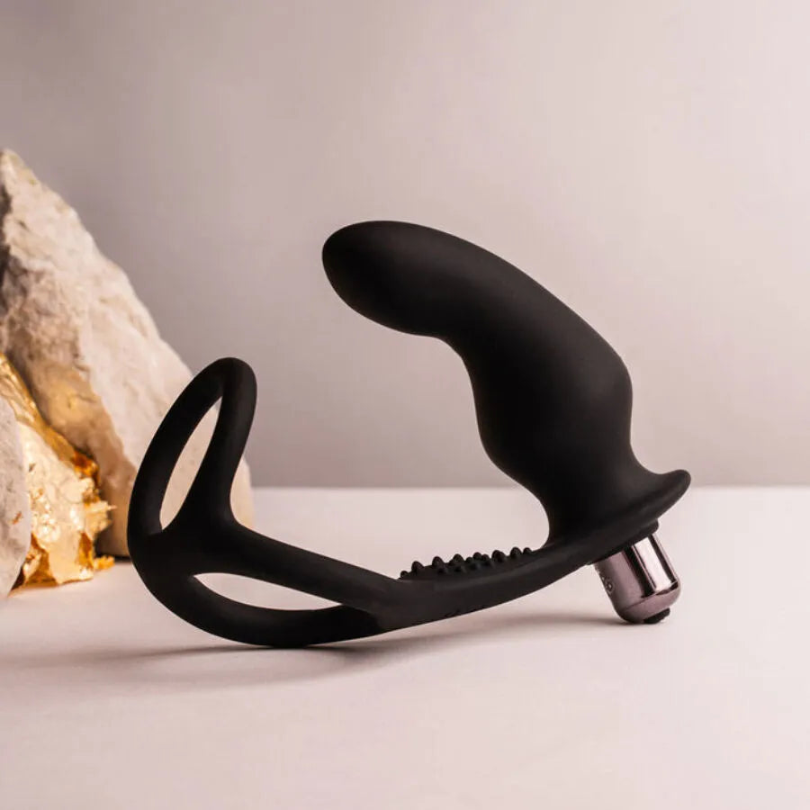 Plug anal vibrant silicone anneau pénien testiculaire étanche rechargeable noir