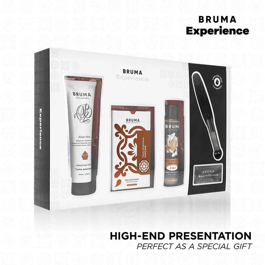 Coffret intime BRUMA gel ultra glissant lubrifiant doux huile chaude plume coquine bandeau satin sensoriel