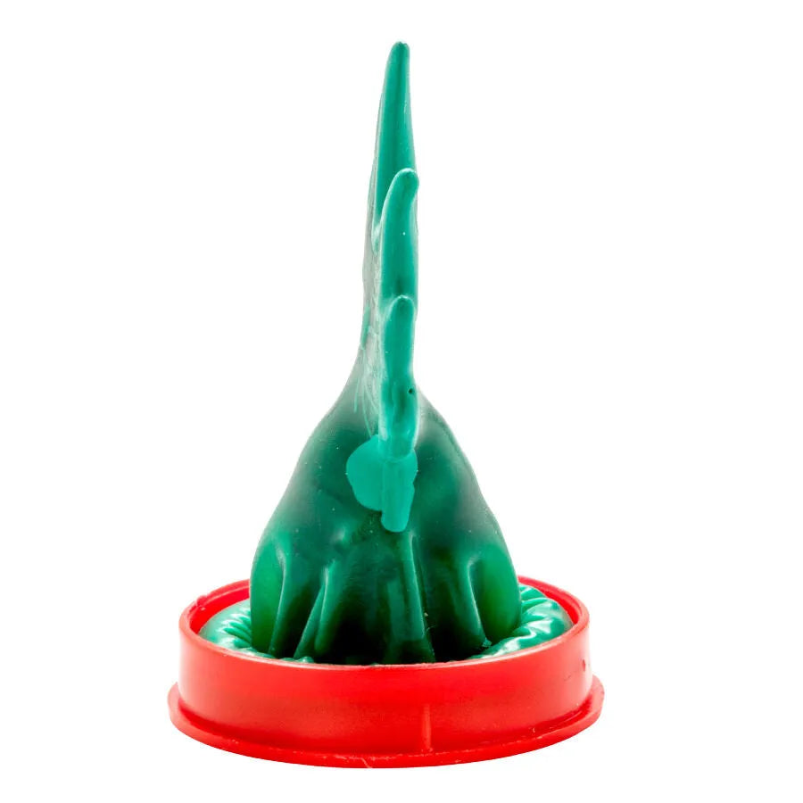 Préservatif fantaisie peint à la main, motif cannabis, vert, style bohème, sur support rouge, artisanat unique.