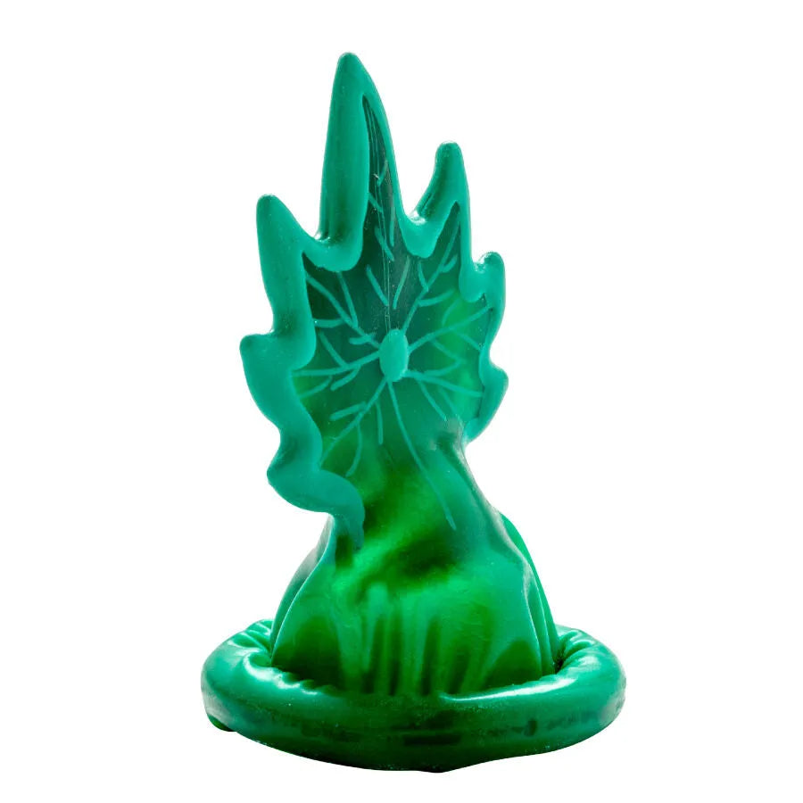 Préservatif fantaisie vert peint à la main, motif feuille de cannabis, style bohème, artisanal, unique et érotique.