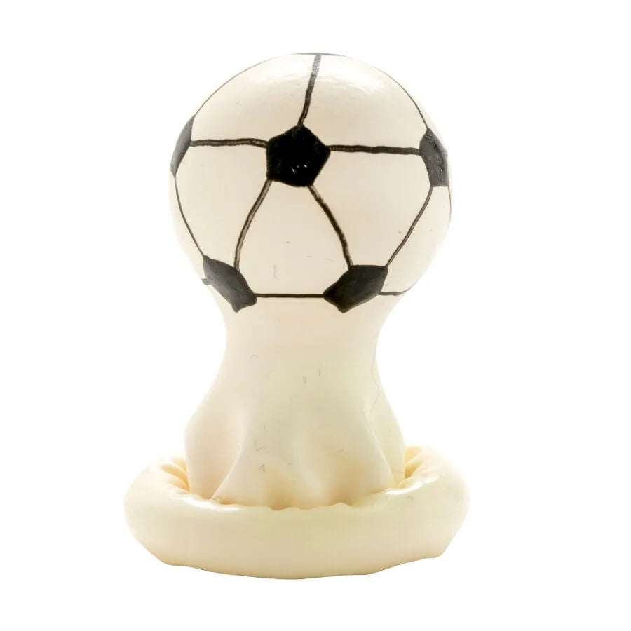 Préservatif fantaisie peint à la main, motif ballon de football noir et blanc, style bohème, cadeau unique et artistique.