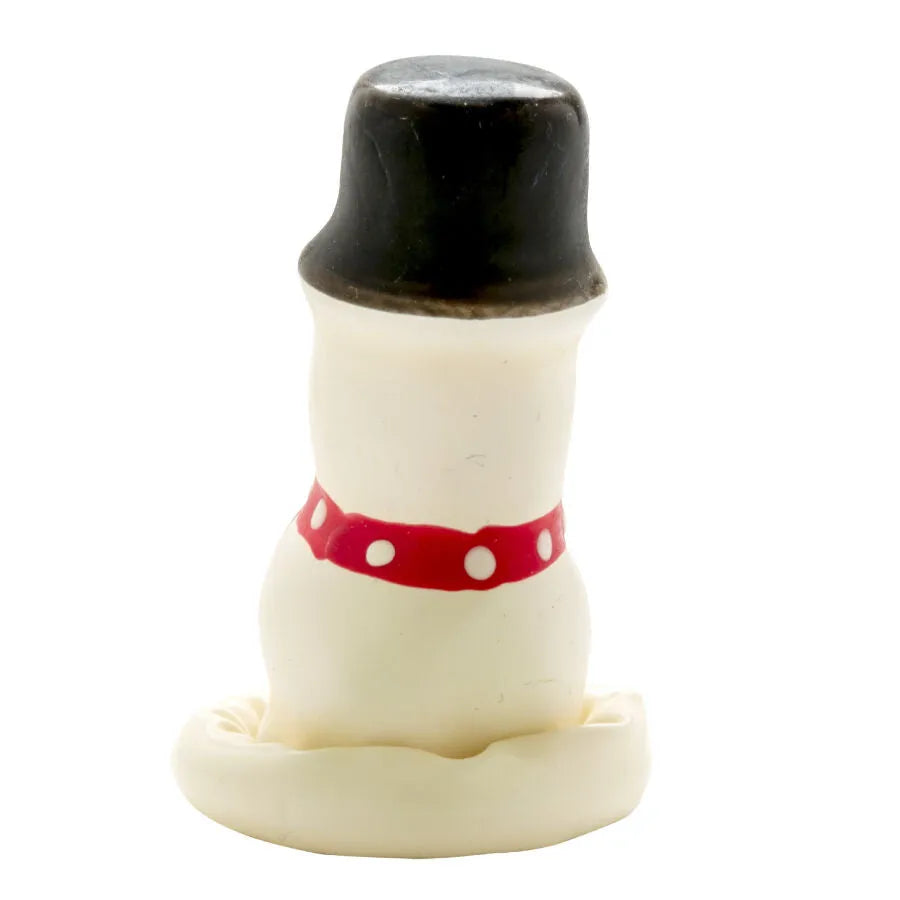 Préservatif fantaisie peint à la main en forme de bonhomme de neige, chapeau noir, écharpe rouge à pois, style bohème.