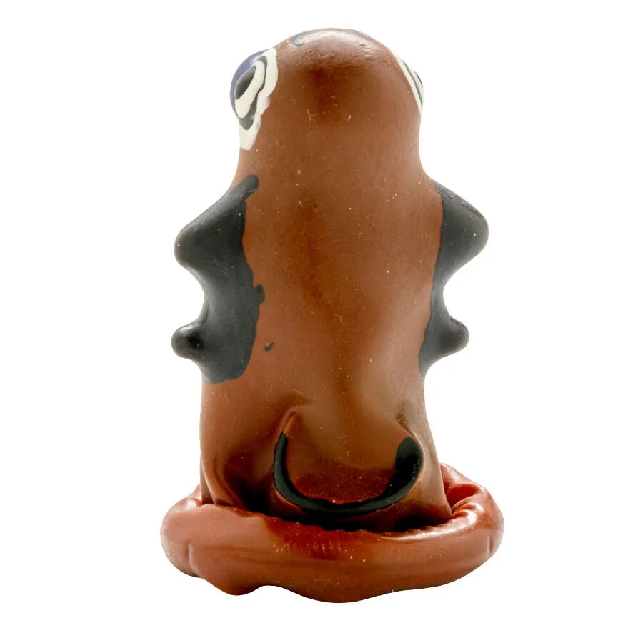 Préservatif fantaisie platypus peint à la main, couleurs marron et noir, style bohème, artisanat européen unique.