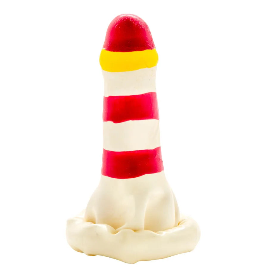 Préservatif fantaisie peint à la main, motif phare rouge et jaune, style bohème, cadeau unique et artistique.