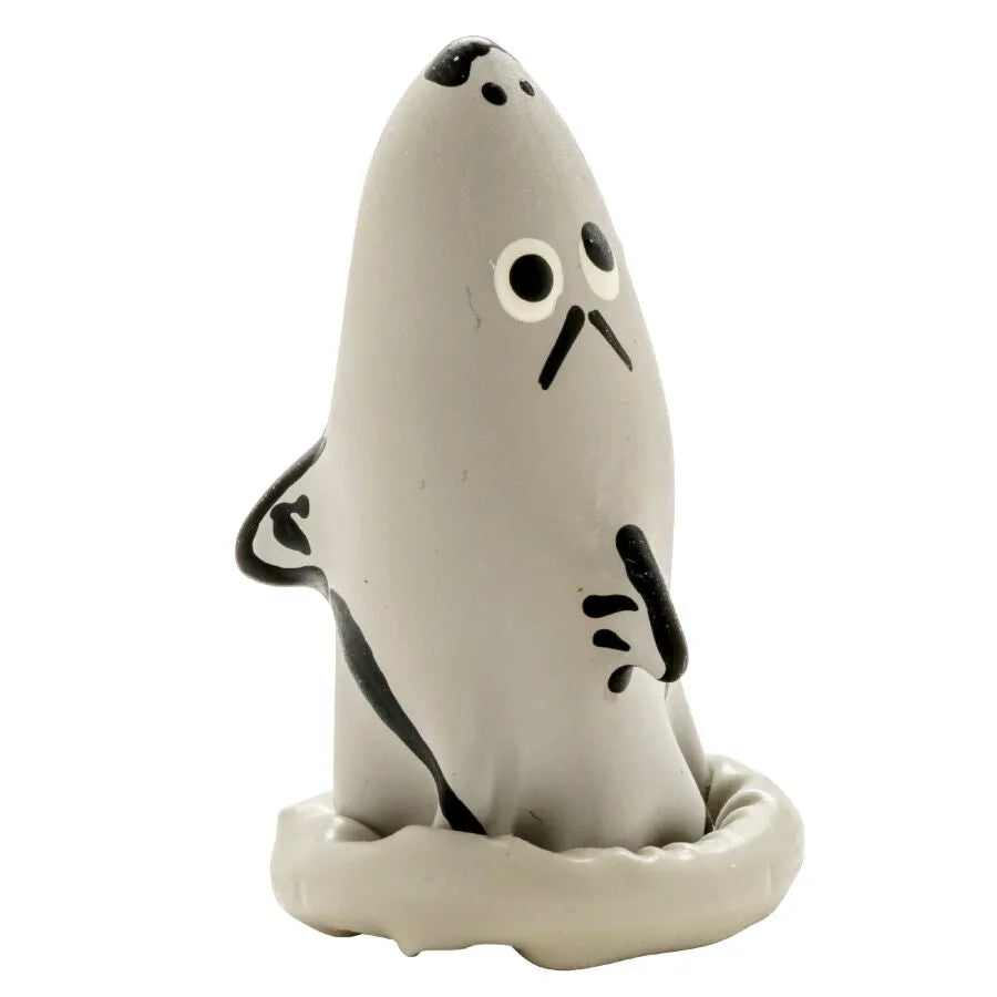 Préservatif fantaisie peint à la main, motif requin gris, détails noirs, style bohème, cadeau unique et artistique.