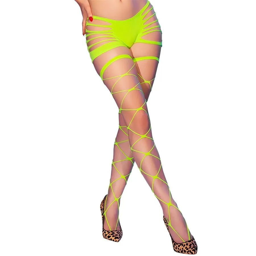 bas résille sans pieds néon vibrant CHILIROSE ajustement confortable extensible nylon élasthanne taille S M maintien sexy soirée