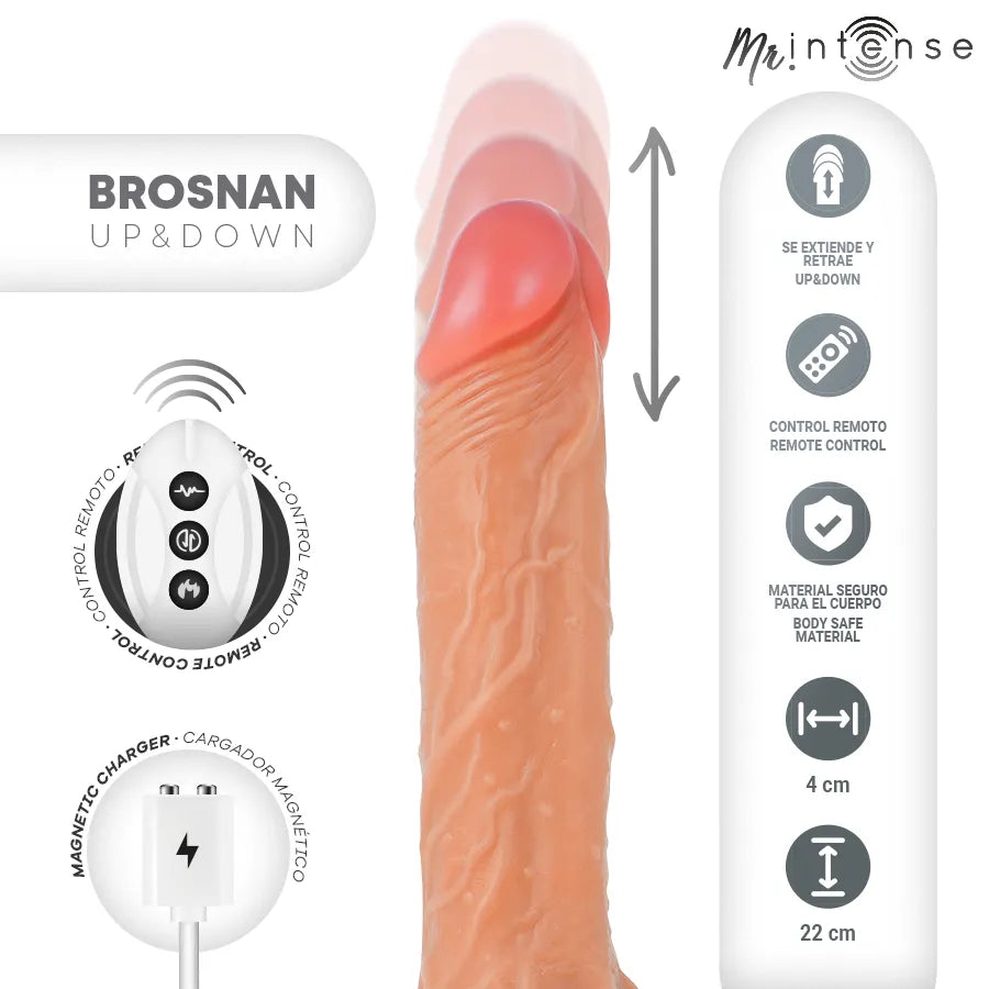 Mr Intense - Brosnan Pénis Réaliste Télécommandé 22cm 4cm Silicone Hyperréaliste Mouvement Up&Down Base Ventouse Sextoy Érotique pour Femmes Couples
