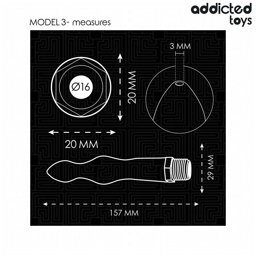 Nettoyeur anal Addicted Toys Modèle 3, noir, forme ergonomique, matériaux PVC souple, adaptateur universel inclus.