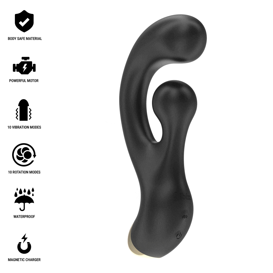 Stimulateur vibrant et rotatif Ibiza - Double stimulation 2 moteurs 10 modes vibration rotation - Sextoy intime couple plaisir