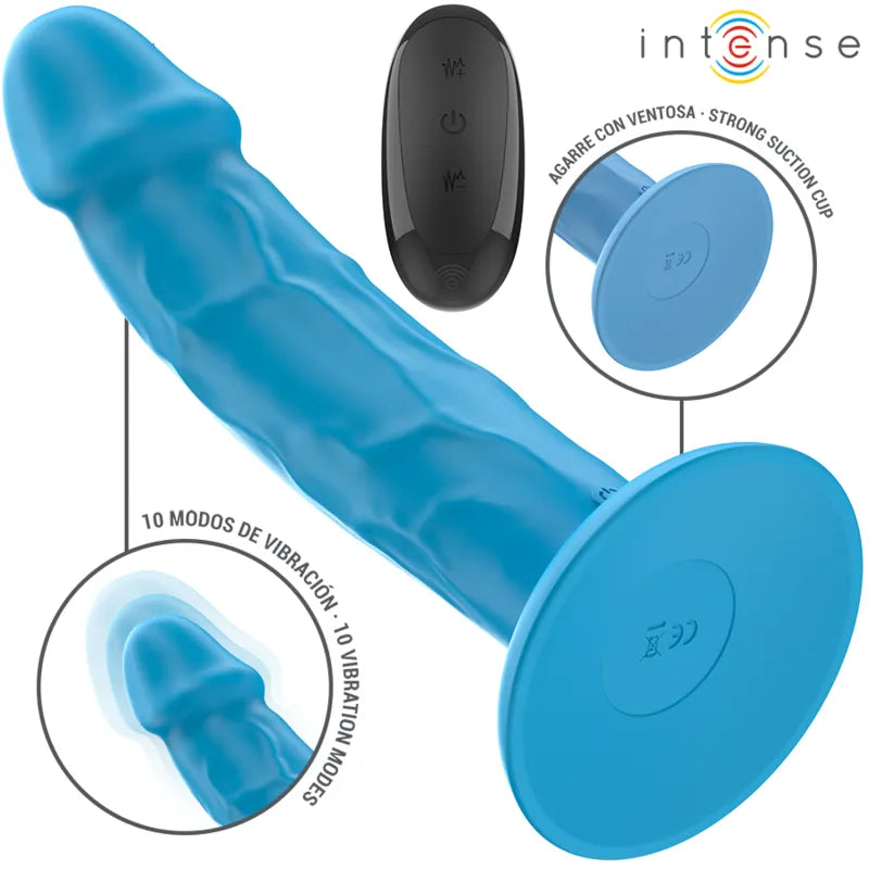 Vibromasseur réaliste silicone INTENSE Phoebe 10 vibrations télécommande bleu stimulation profonde sextoy couple eroticosexuels