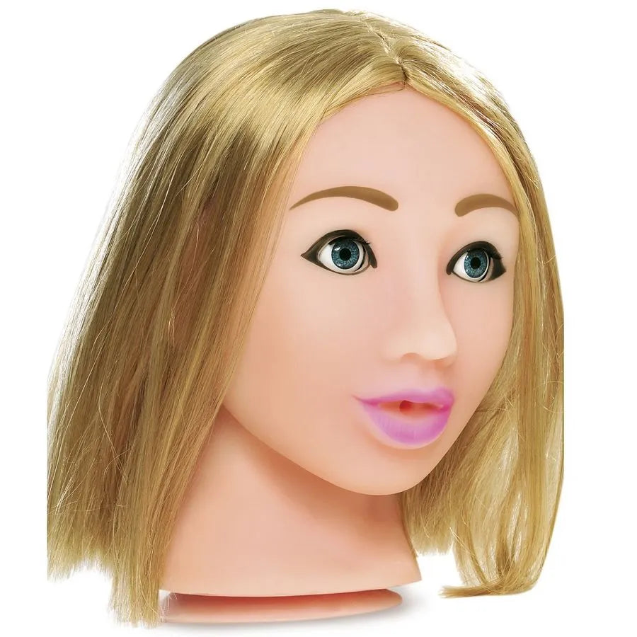 Masturbateur visage blonde réaliste avec cheveux blonds et lèvres roses, texture FantaFlesh pour sensation authentique.