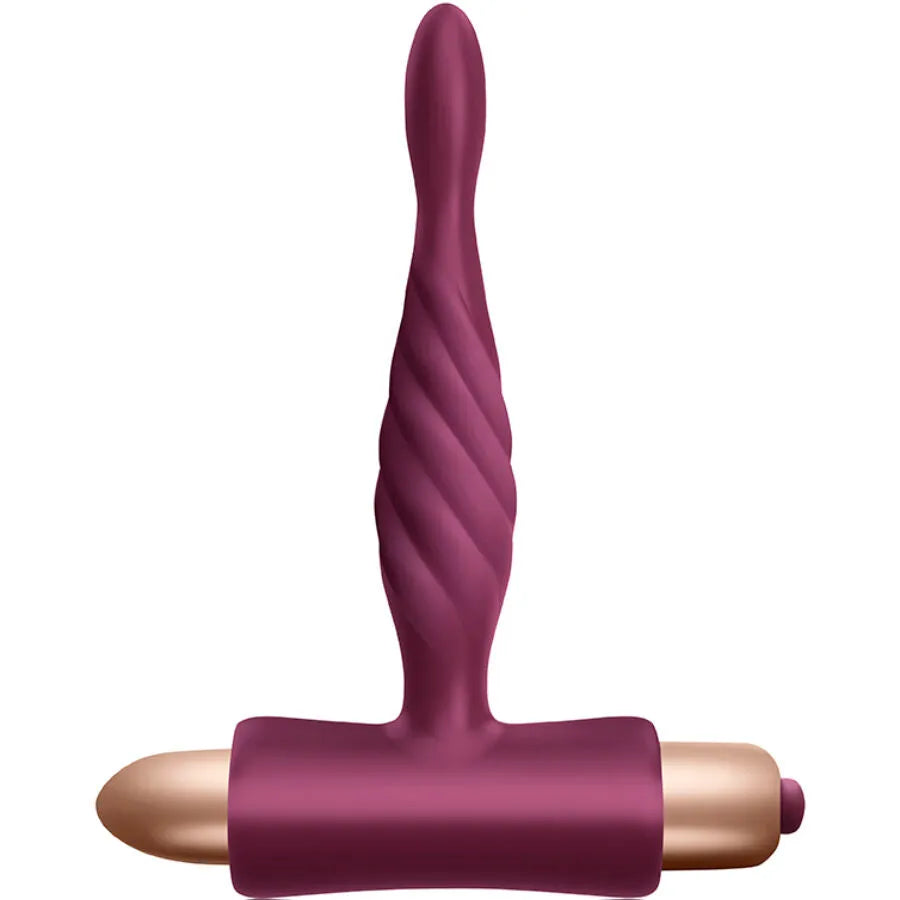 Vibrateur Climaximum violet avec plug anal débutant, design conique et torsadé, étanche, 10 vitesses, USB rechargeable.