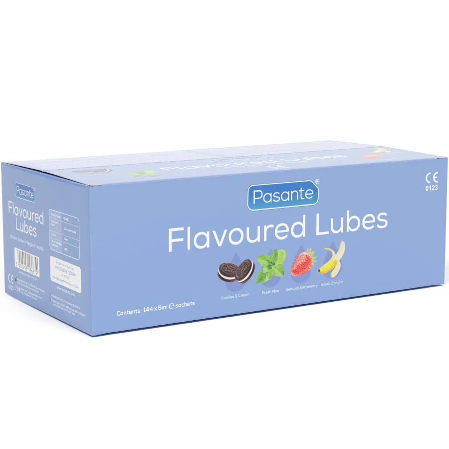 Pasante - Boîte De Lubrifiants Aromatisés 144 Unités 5 Ml - Menthe, Banane, Fraise, Cookie & Cream