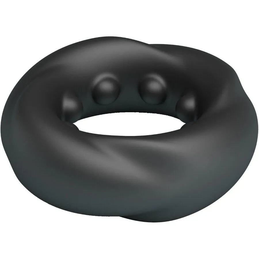 Bague en silicone noire ergonomique avec protubérances internes, design ondulé, pour confort et prolongation du plaisir ma...