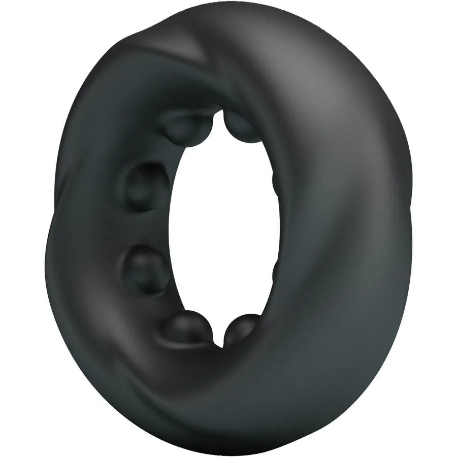 Bague silicone noire ergonomique Crazy Bull Daquez, protubérances internes, ondulations, confort érection prolongée.
