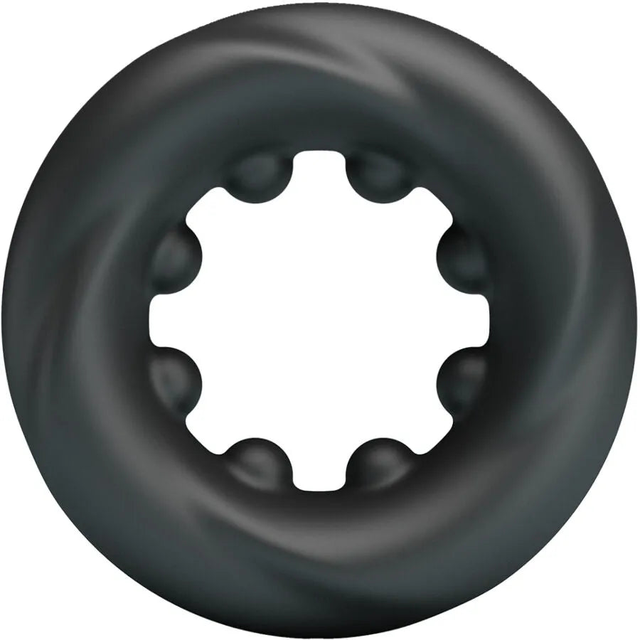 Bague en silicone noire Crazy Bull Daquez, forme circulaire ergonomique, protubérances internes pour confort et plaisir.