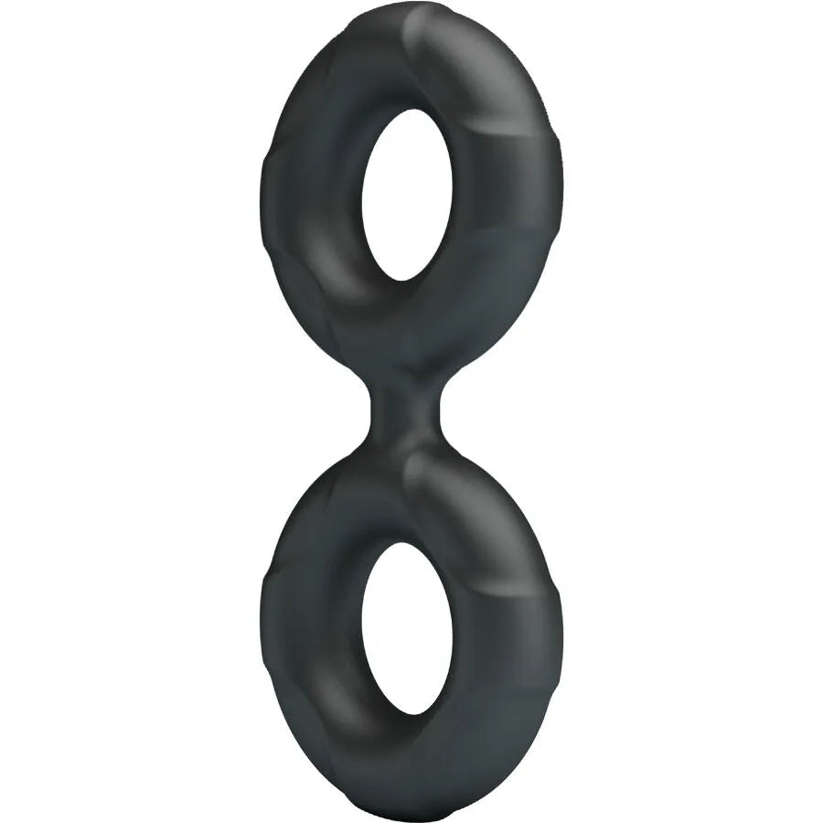 Double bague en silicone noire Crazy Bull Radwan, design en huit, texture douce, confort et soutien pour l'intimité.