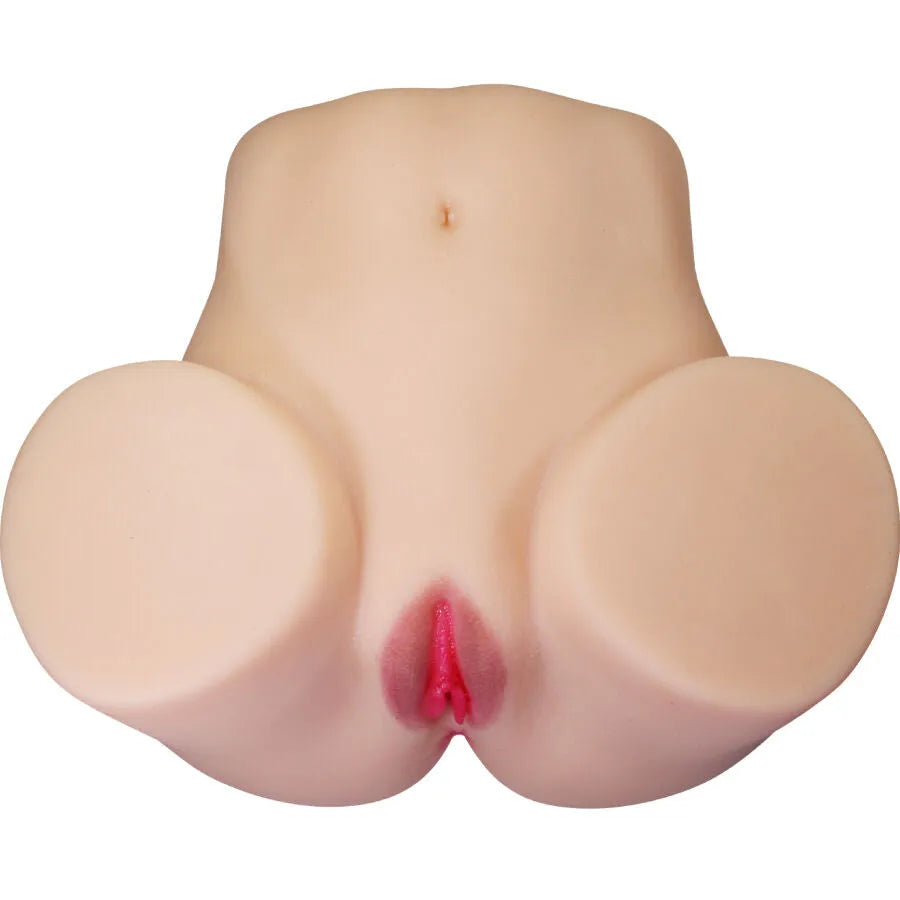 Demi-buste féminin réaliste en TPE, couleur chair, avec ouvertures vaginale et anale, design sculpté pour stimulation visu...