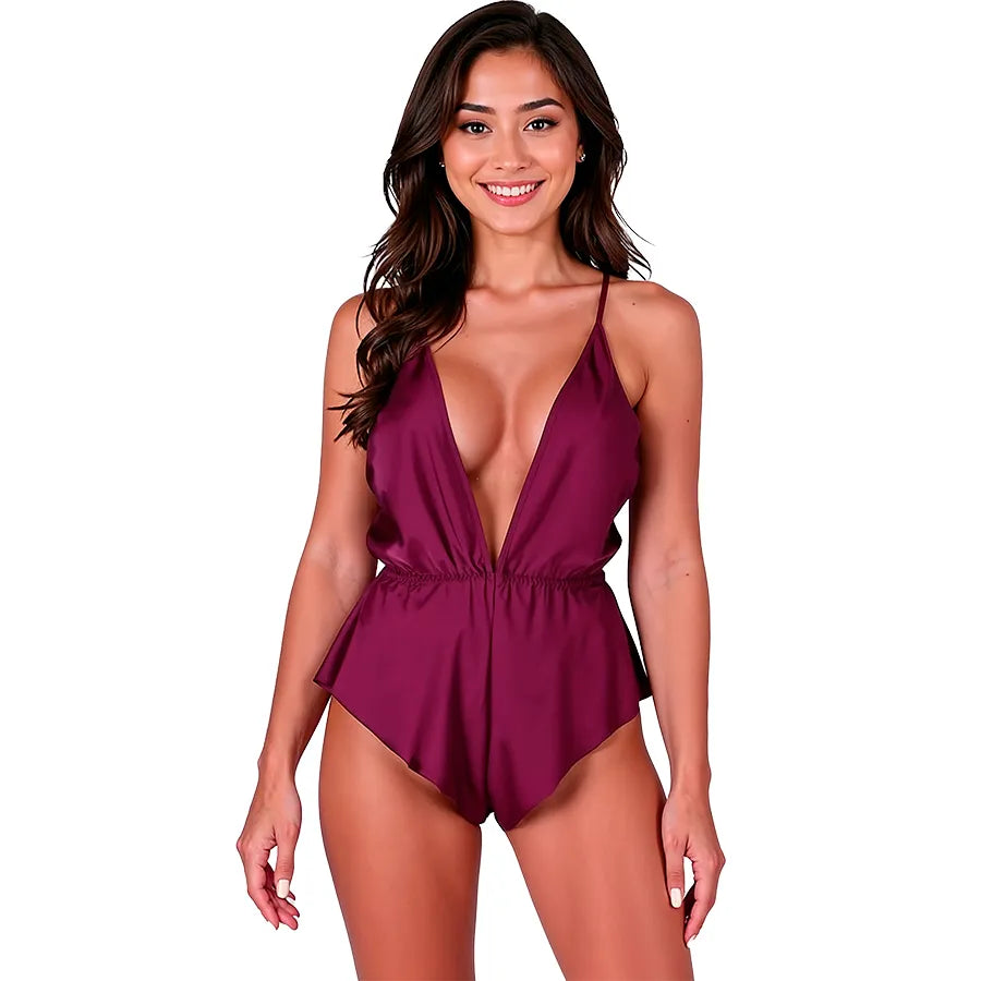 Body SENSIE Passion Woman Teddies Corps Prune satiné élégance confort lingerie érotique femme sexy occasion intime soirée