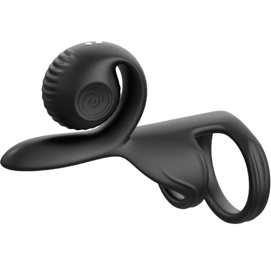 Anneau pénien vibrant noir en silicone médical, design ergonomique rainuré, pour couples, avec télécommande rechargeable.