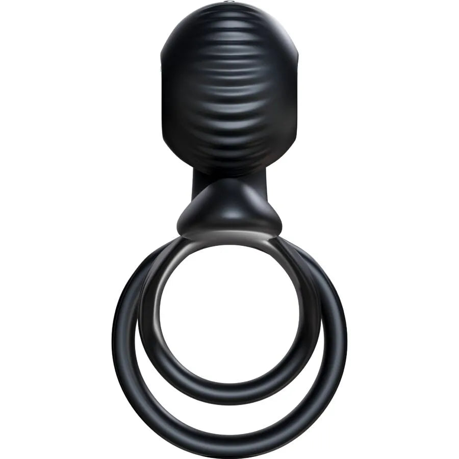 Anneau pénien vibrant noir en silicone médical, rainuré, extensible, avec télécommande pour couples, design ergonomique.