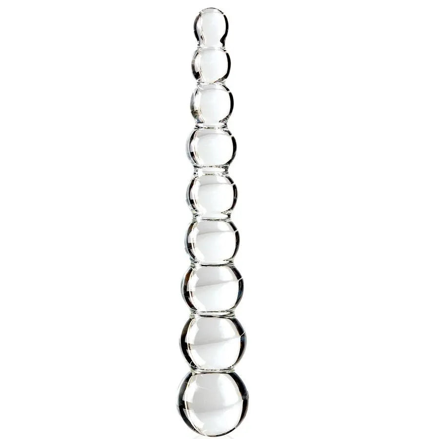 massageur verre soufflé hypoallergénique stimulation anale progressive sphères graduées insertion confortable surface lisse transparent chauffable refroidissable durable hygiénique discret élégant