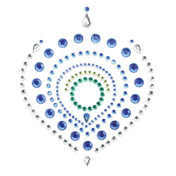 Bijoux intimes bleu vert, décorations corporelles lumineuses, élégantes et sophistiquées, en forme de cœur scintillant.