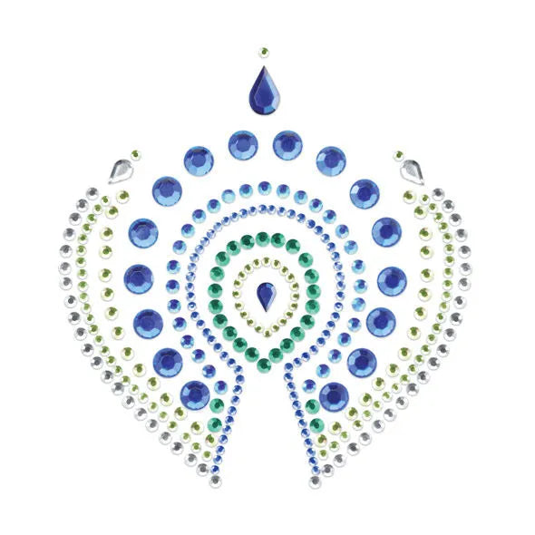 Bijoux intimes bleu vert scintillants, forme élégante, décorations corporelles lumineuses et sophistiquées.