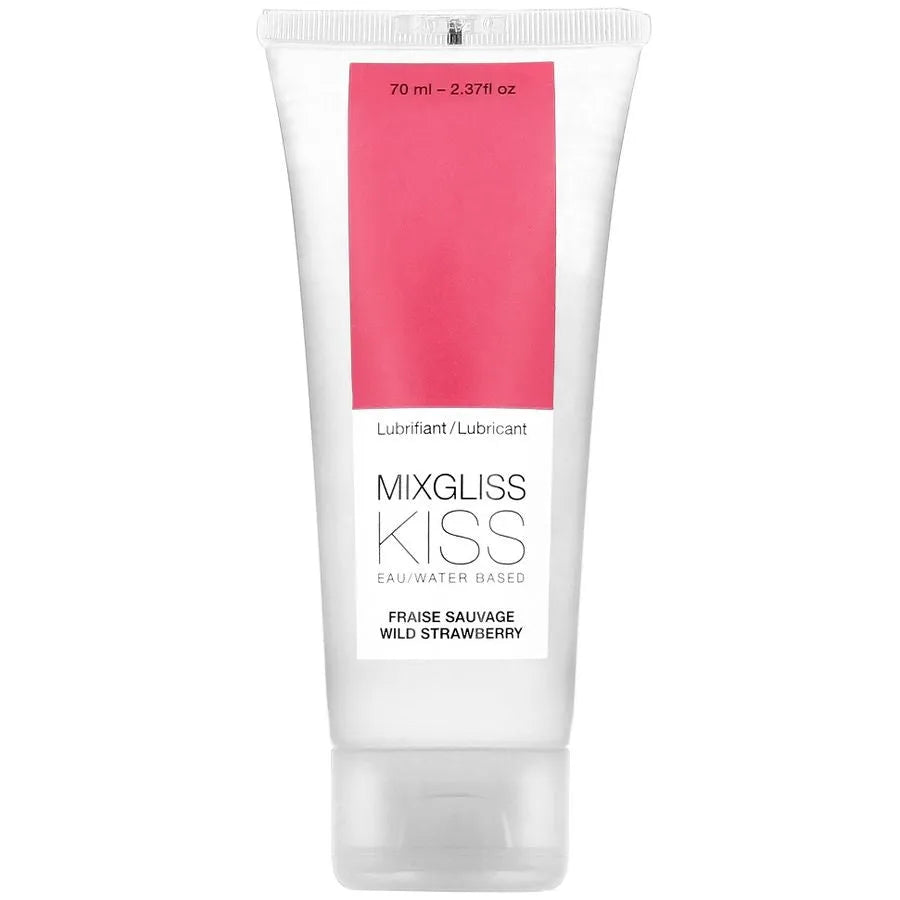 lubrifiant intime hydrosoluble fraise fruitée texture fluide non grasse lubrification élevée tube transparent bouchon clapet pratique 70ml compact