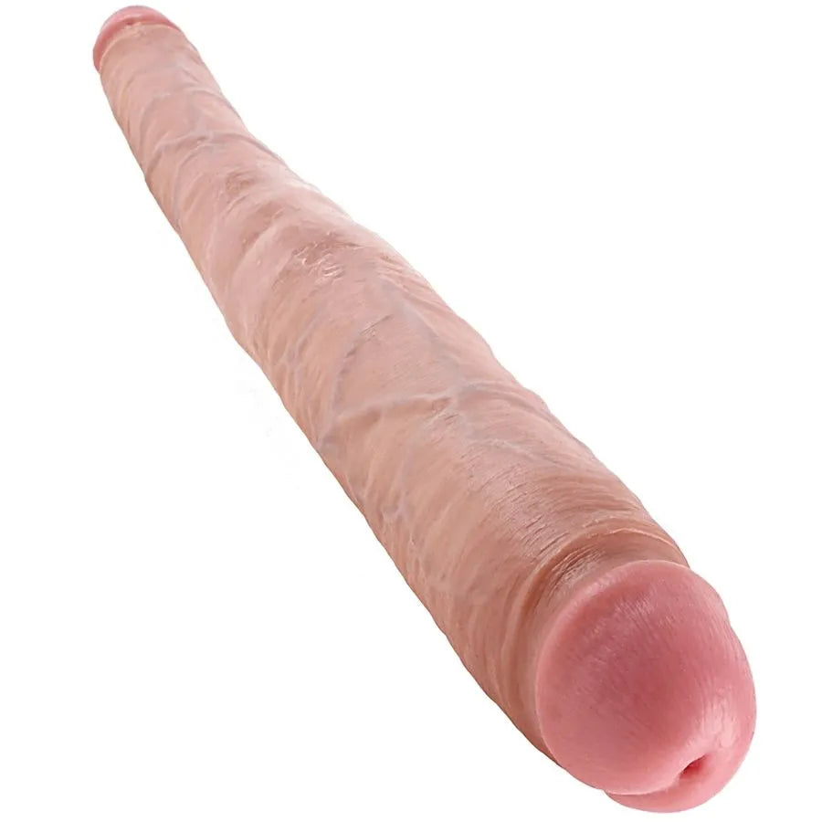 Gode double réaliste submersible 40cm, texture peau, couleur chair, sans latex ni phtalates, flexible, toucher doux.