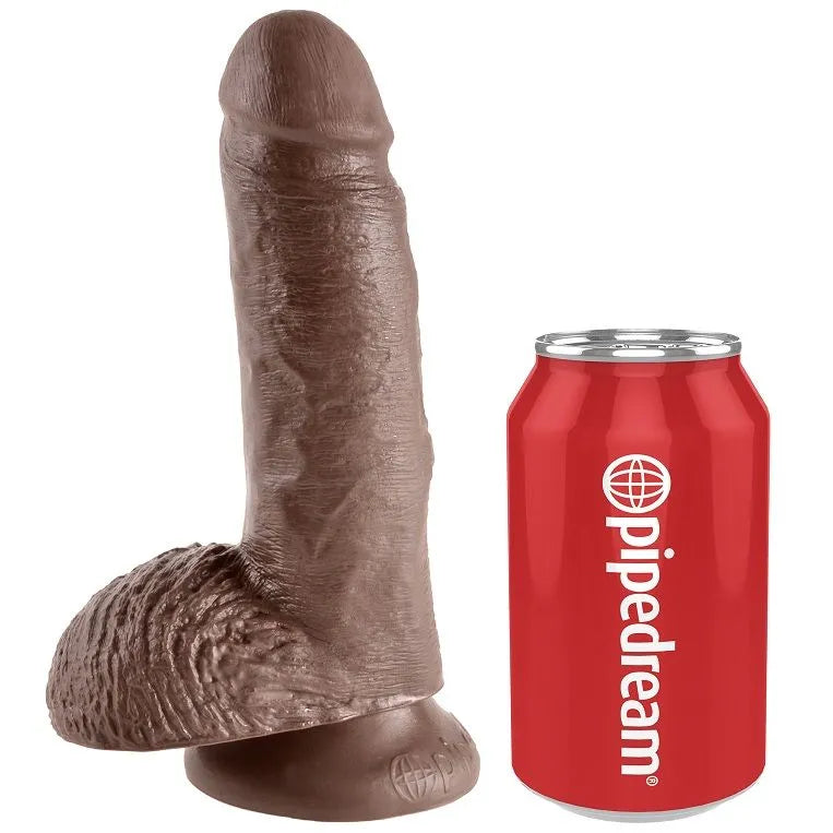 Gode réaliste marron 7 pouces avec ventouse, texture veines, hypoallergénique, sans phtalates, compatible harnais.