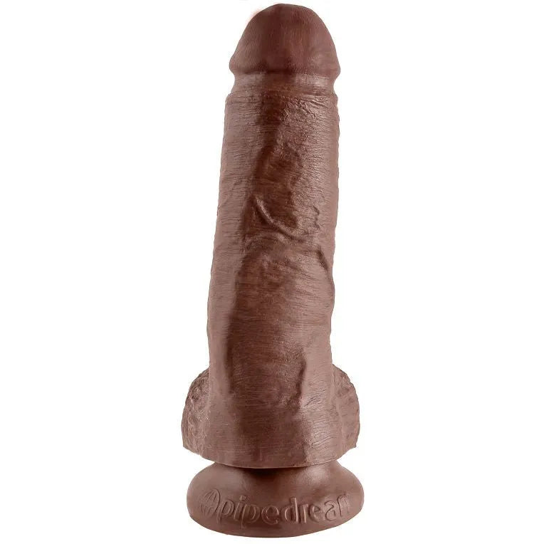 Godemichet réaliste marron avec testicules, ventouse puissante, texture douce, 20.3 cm, sans latex, compatible harnais.