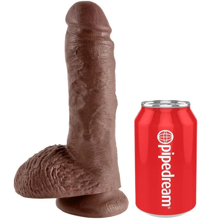 Dildo réaliste marron avec testicules, ventouse puissante, 20.3 cm, texture douce, submersible, compatible harnais.