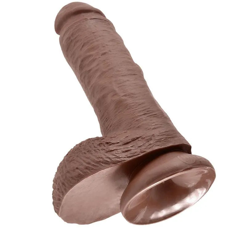 Dildo réaliste marron avec testicules, ventouse puissante, texture douce, 20.3 cm, sans latex, compatible harnais.