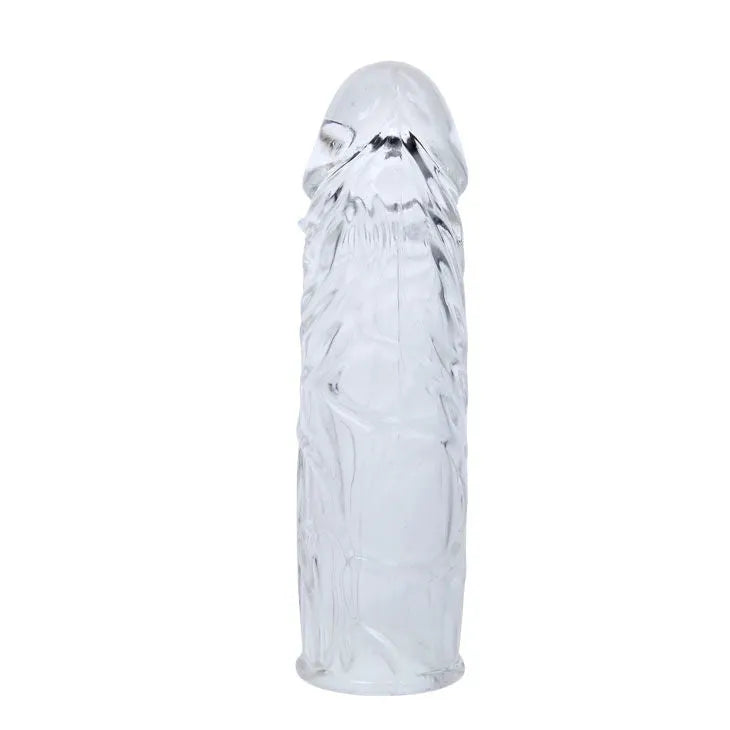 Coque silicone souple transparente, nervurée et granulée, extensible, 13cm, pour stimulation et prolongation érection.