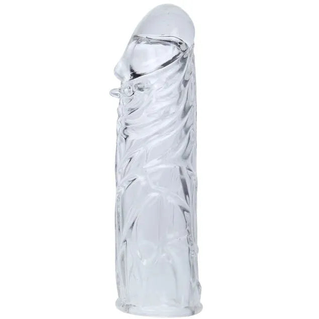 Coque pénis silicone rose texturée nodules, flexible et extensible, pour plaisir érotique prolongé et stimulation intense.