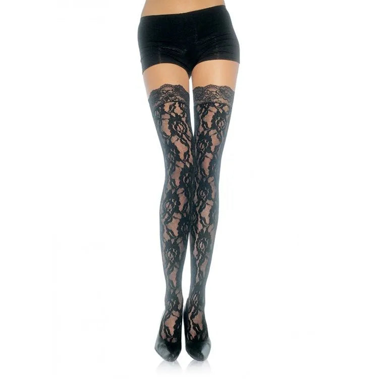 bas dentelle noire fleurie taille unique polyamide nylon doux léger élégant raffiné sexy confortable résistant extensible