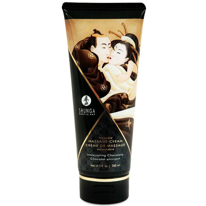 Crème de massage érotique au chocolat Shunga 200ml tube souple design artistiqueouples intimes plaisir partagé bien-être sensualité