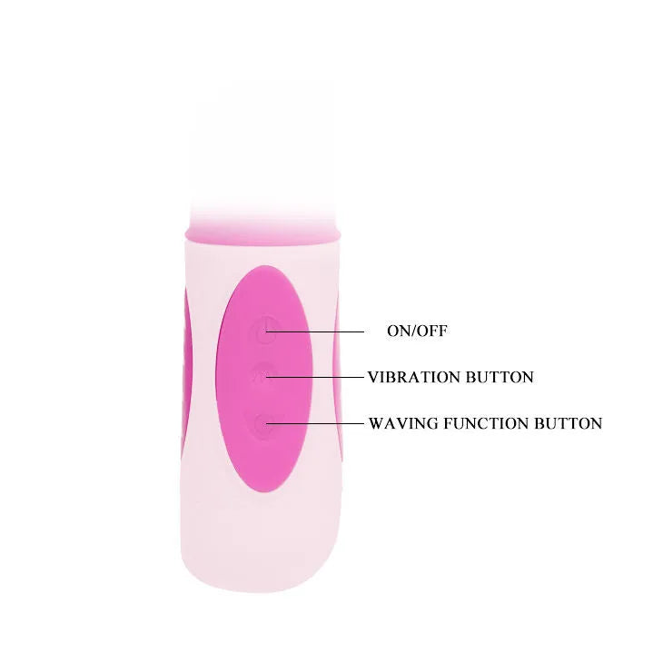 Vibromasseur rose et blanc Baile Pretty Bunny avec stimulateurs multiples, boutons de contrôle et design ergonomique.