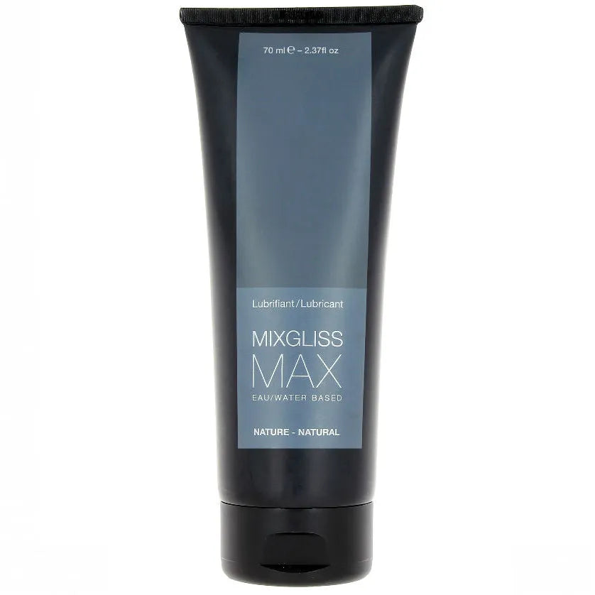 lubrifiant anal naturel Mixgliss Max 70ml base eau compatible préservatifs sans parfum expansion extrême hypoallergénique tube plastique souple capuchon sécurisé