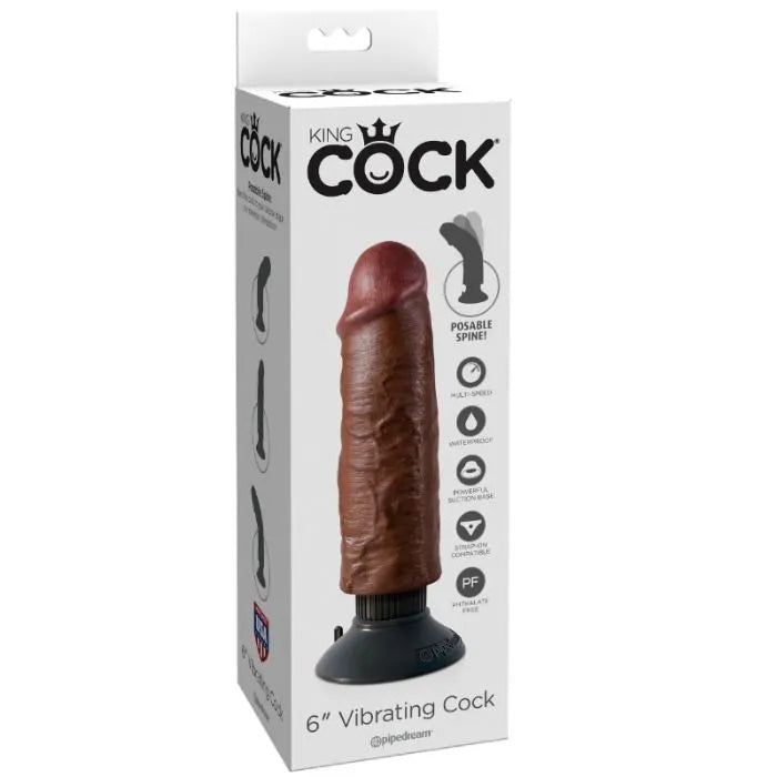 Gode Vibrant Réaliste Marron Sans Phtalates Ventouse Étanche Multivitesse 15cm Flexible Veiné Texture Caoutchouc Hypoallergénique Base Antidérapante