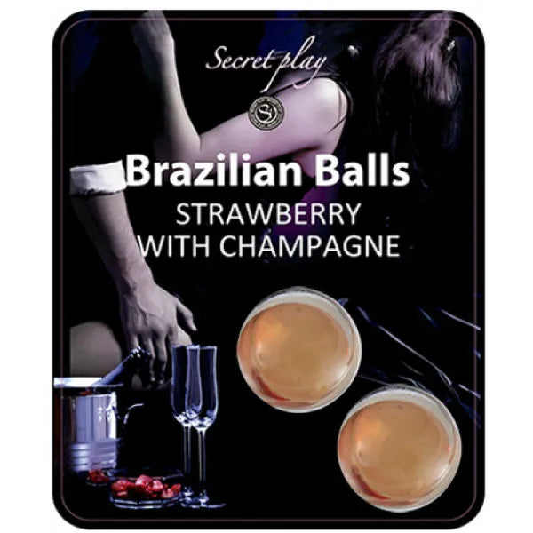 Boules érogènes parfumées fraise champagne Secretplay Brazilian Balls gelatin dissoluble massage intime stimulation sensuelle couple
