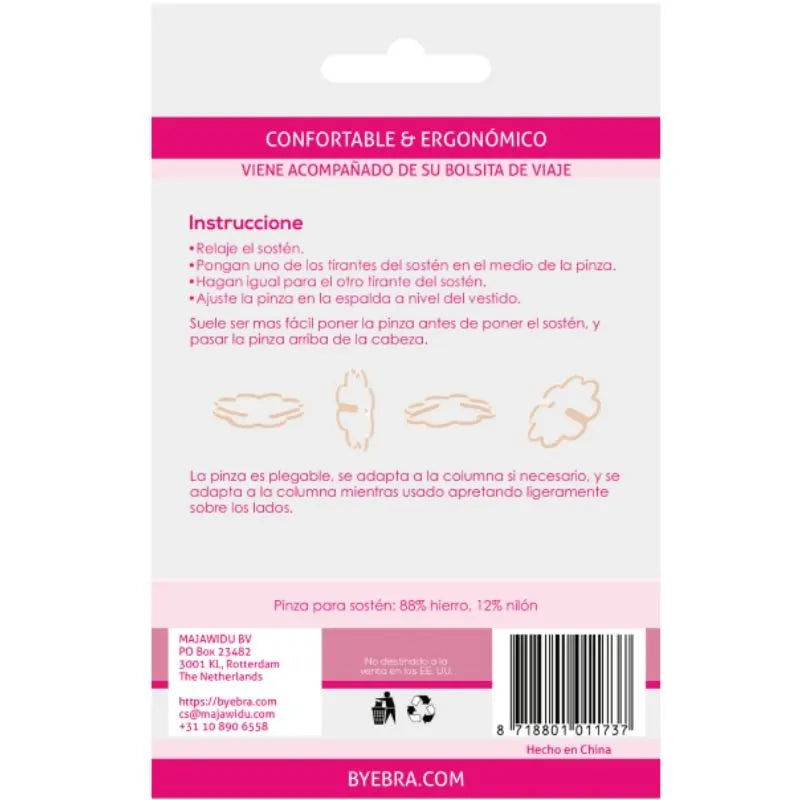 Clips soutien-gorge ergonomiques pliables Bye Bra, couleurs variées, design discret, pochette voyage incluse.
