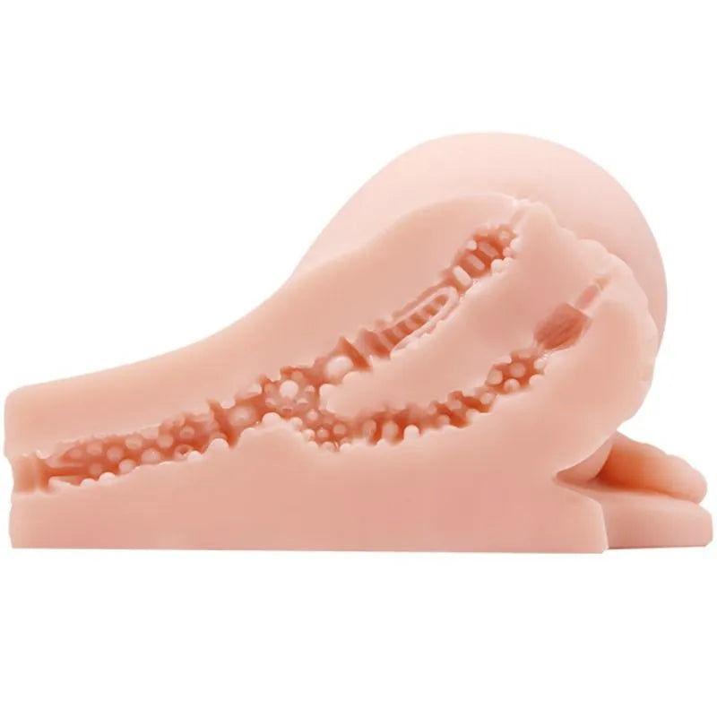 Fessier réaliste en silicone peau humaine, double canal texturé, position chien, vibrations puissantes, télécommande.